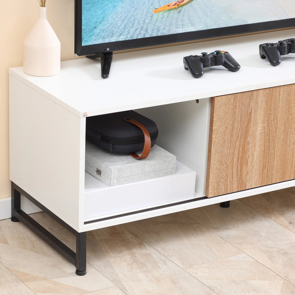 Easycomfort Mobile TV Moderno 50" max in Truciolato e Acciaio con 2 Ripiani Aperti e 2 Armadietti Chiusi, 120x39.5x45 cm