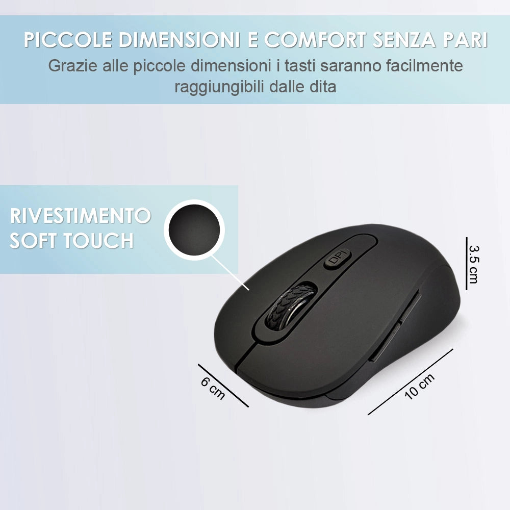 Mouse wireless senza fili ergonomico per computer notebook pc soft touch