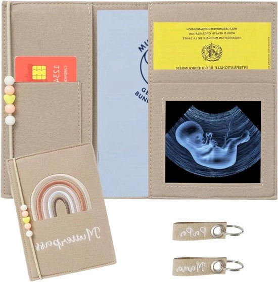 Organizzatore di carte di assicurazione e passaporto vaccinale con tasche e disegno arcobaleno in velluto.