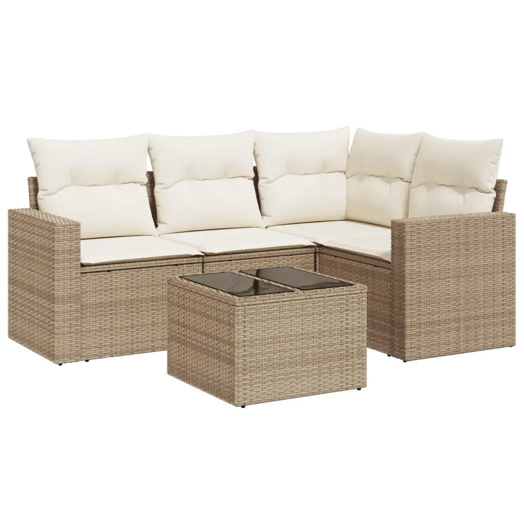 Set Divano da Giardino 5 pz con Cuscini Beige in Polyrattan 3218908
