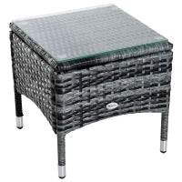 Set 2 Lettini Sdraio e 1 Tavolino da Giardino con Materassini Imbottiti e Ruote, in Polyrattan, Grigio
