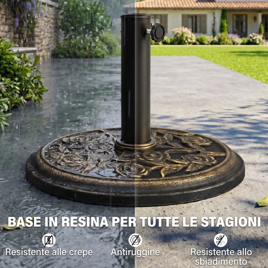 Base per Ombrellone 9kg ¨C zephmum ¨C Resina, Finiture Bronzo, ¦µ45.5x31.5cm, Nero