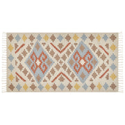 Tappeto Kilim in cotone multicolore 80 x 150 cm a pelo basso con motivi geometrici e frange Rettangolare Tradizionale