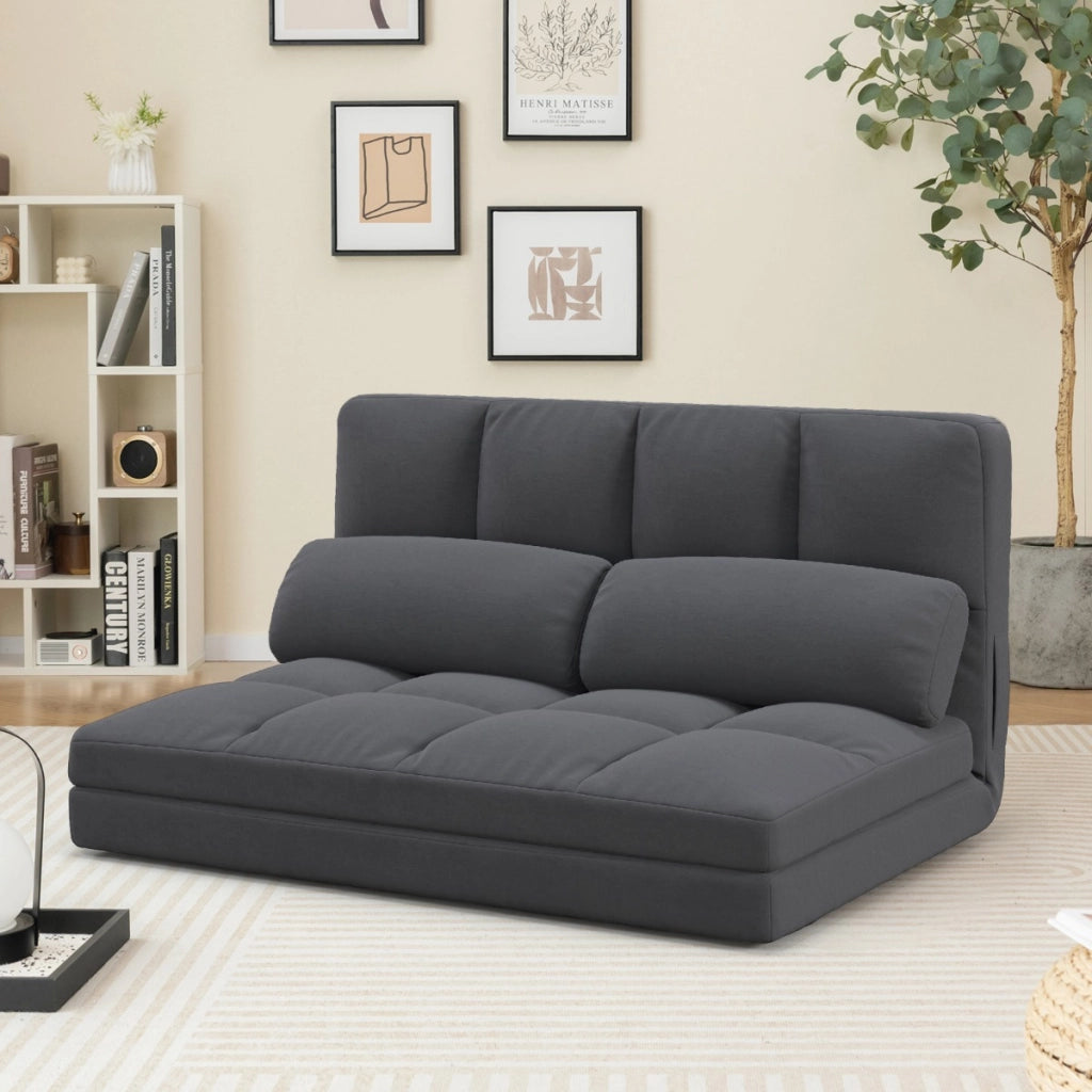 Divano letto da pavimento con 2 cuscini-Dormeuse da pavimento convertibile con schienale regolabile Grigio scuro