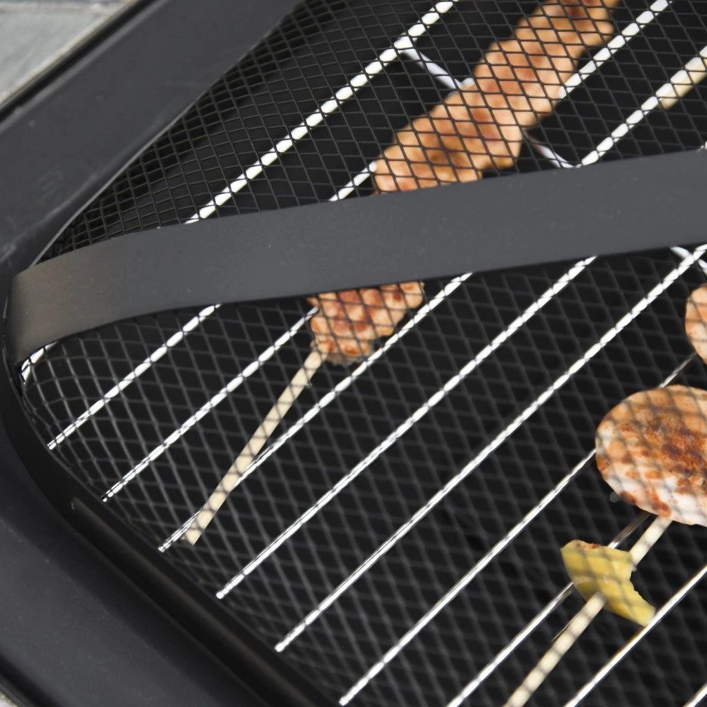 EasyComfort Braciere da Giardino con Coperchio Parascintille e Griglia per Barbecue in Metallo 76x76x47cm Nero
