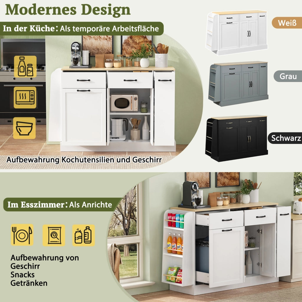 Credenza con ripiani aperti e vano rifiuti; per cucina e sala da pranzo; in MDF; bianco
