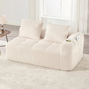 Divano a 2 posti in tessuto a coste beige con tasche laterali e portabicchieri 158 x 93 x 61 cm