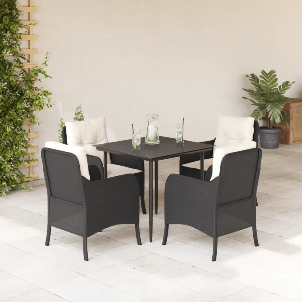 Set da Pranzo da Giardino 5 pz Nero con Cuscini in Polyrattancod mxl 110884