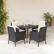 Set da Pranzo da Giardino 5 pz Nero con Cuscini in Polyrattancod mxl 110884