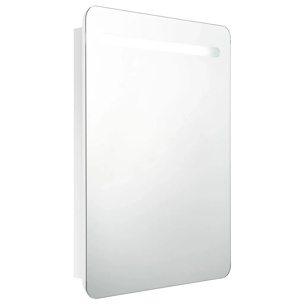 Armadietto Bagno | Armadio da bagno con Specchio e LED Bianco Lucido 60x11x80 cm