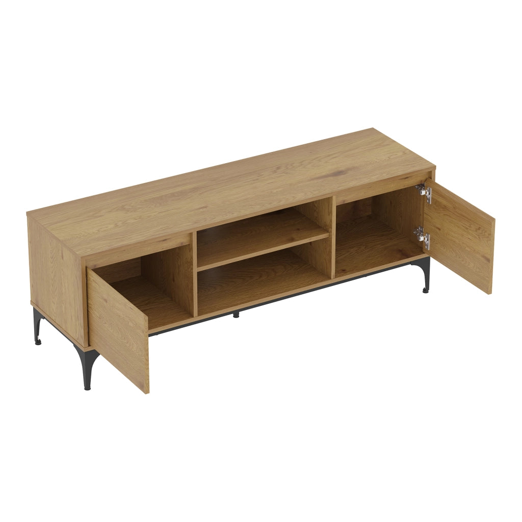 Mobile Porta TV Kistiandi a Vani Aperti e Chiusi con Ante 140 x 40 x 50 cm - Effetto Rovere Scuro [en.casa]