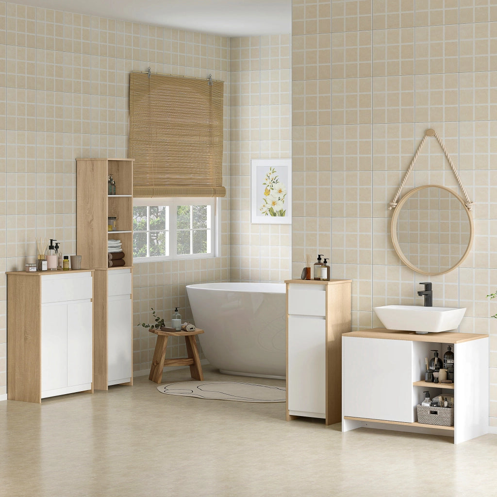 Mobile Sottolavabo con Anta e Ripiani ¨C Zephmum ¨C 77x45x60 cm Bianco e Naturale