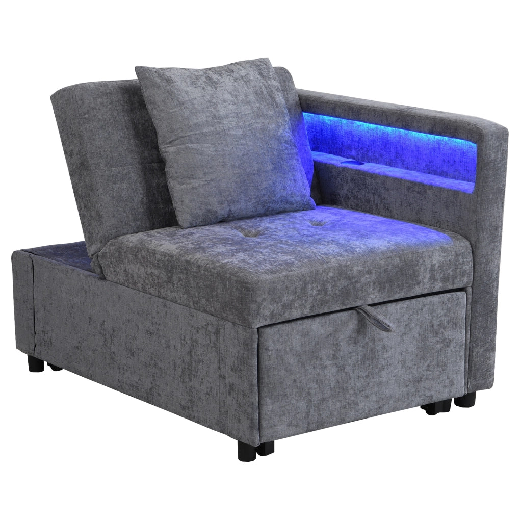 Divano letto 3 in 1 con schienale regolabile; LED e USB/Type-C in lino grigio chiaro