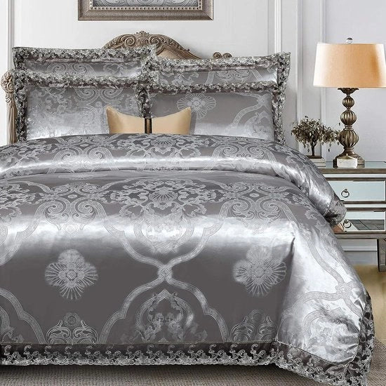 Set di coperte da letto, 200 x 200 cm, coperta da letto a jacquard, set elegante di coperte da letto, 3 strati di tessuto, coperte da letto, grigio con cuscini. (200 x 200 cm + 2 x 80 x 80 cm, grigio)