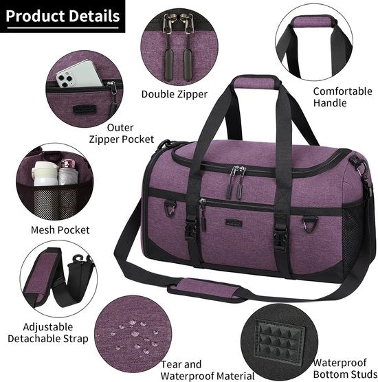 Tas sportiva impermeabile da 40 litri con asciugamano e diverse tasche - ideale per weekend e attività sportive