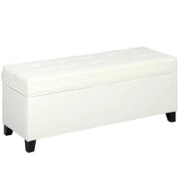 Banco da Archiviazione con 2 Cerniere di Sicurezza Coperchio Ribaltabile per Camera da Letto Soggiorno 120x40x48 cm Crema