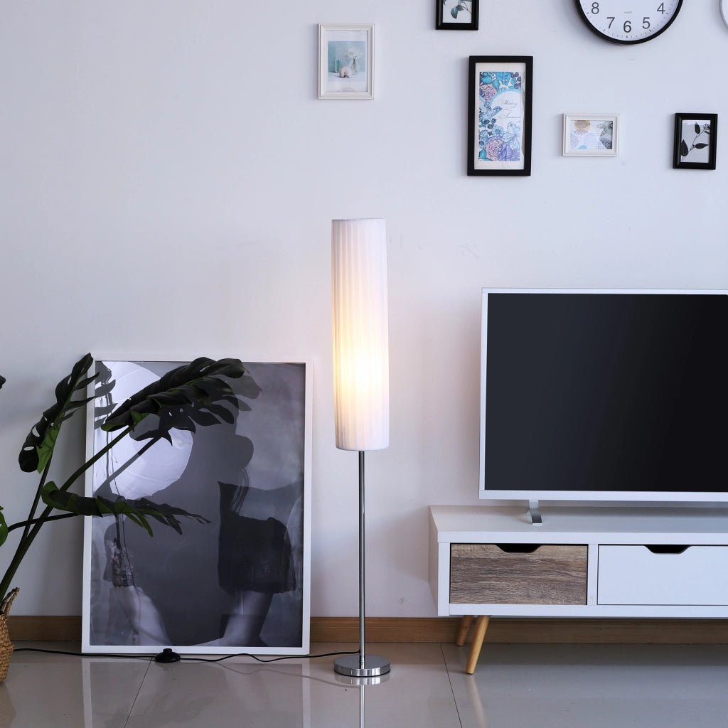 Lampada da Terra Moderna ¨C Xylo ¨C Base Acciaio Inox, 2xE27, 120cm, Bianco