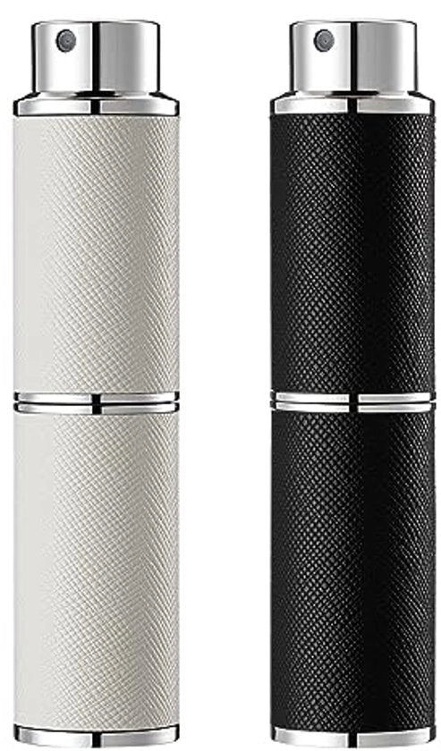 Set di 2 atomizzatori per profumo, 8 ml atomizzatore in pelle, mini atomizzatori per profumo da viaggio (nero, bianco)