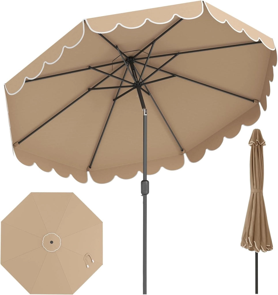 Ombrellone da Giardino 300 cm, con Inclinazione Regolabile, Anti-UV, Manovella, 8 Stecche, Top Ventilato, per Giardino Piscina Patio (Marrone)