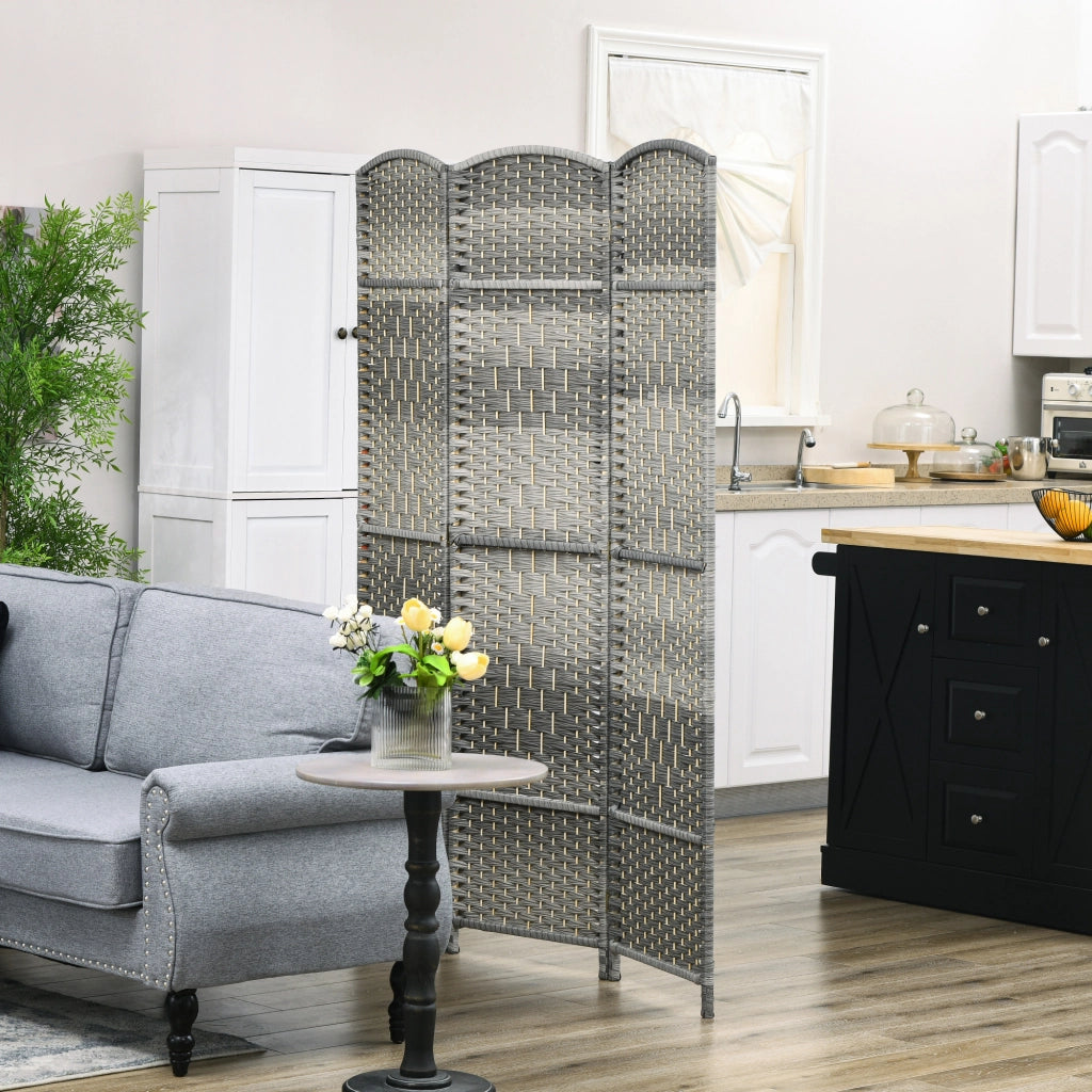 Paravento 3 Ante in Legno Pieghevole ¨C zephmum ¨C 135x180 cm Grigio