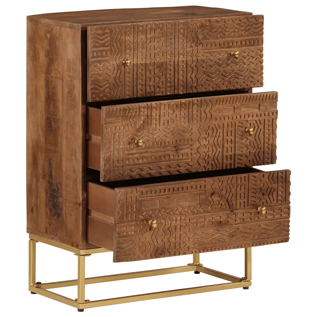 Cassettiera 55x30x76 cm in Legno Massello di Mango e Ferro 371995