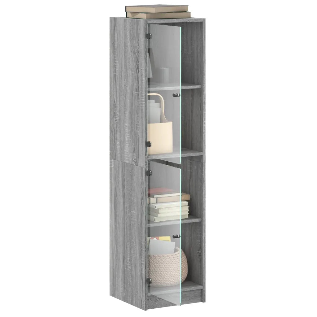 Credenza con Ante in Vetro Grigio Sonoma 35x37x142 cm 836439