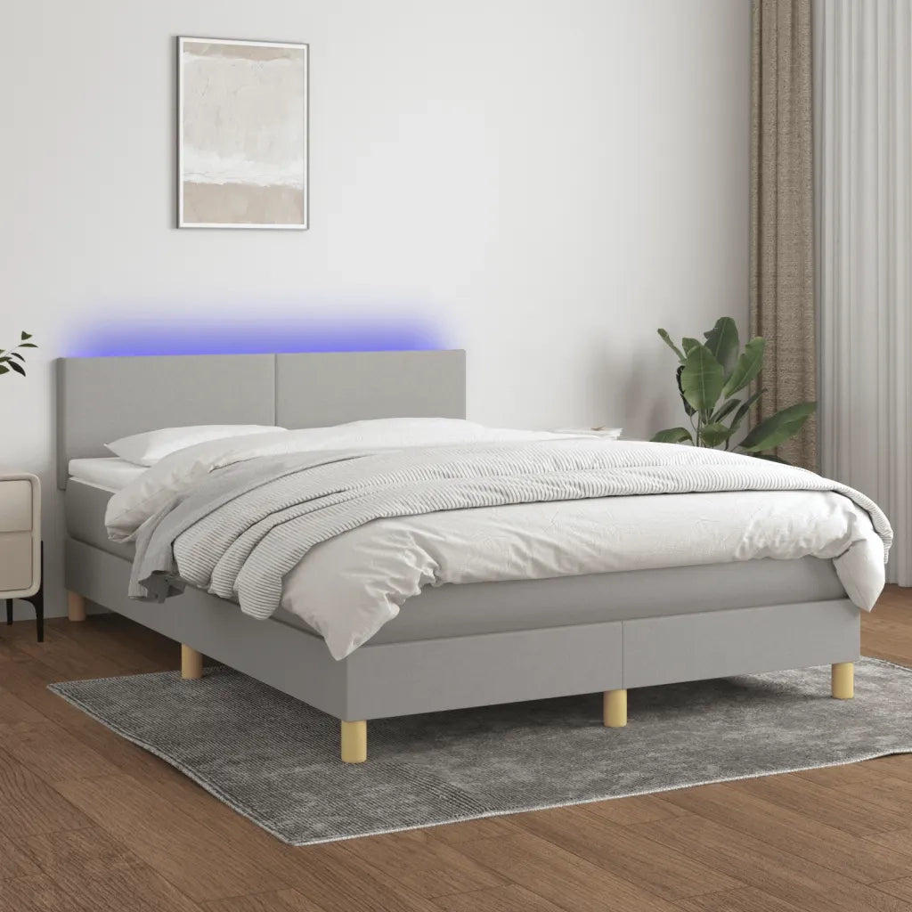 Letto a Molle Materasso e LED Grigio Chiaro 140x200 cm Tessuto 3133557