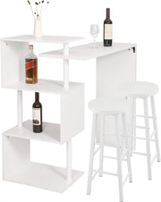 Tavolo con 2 Sgabelli Alti Set, Mobili da Bar Bancone con ripiano portaoggetti, Tavolo Alto con Sedia in Acciaio Legno per Cucina, Bianco