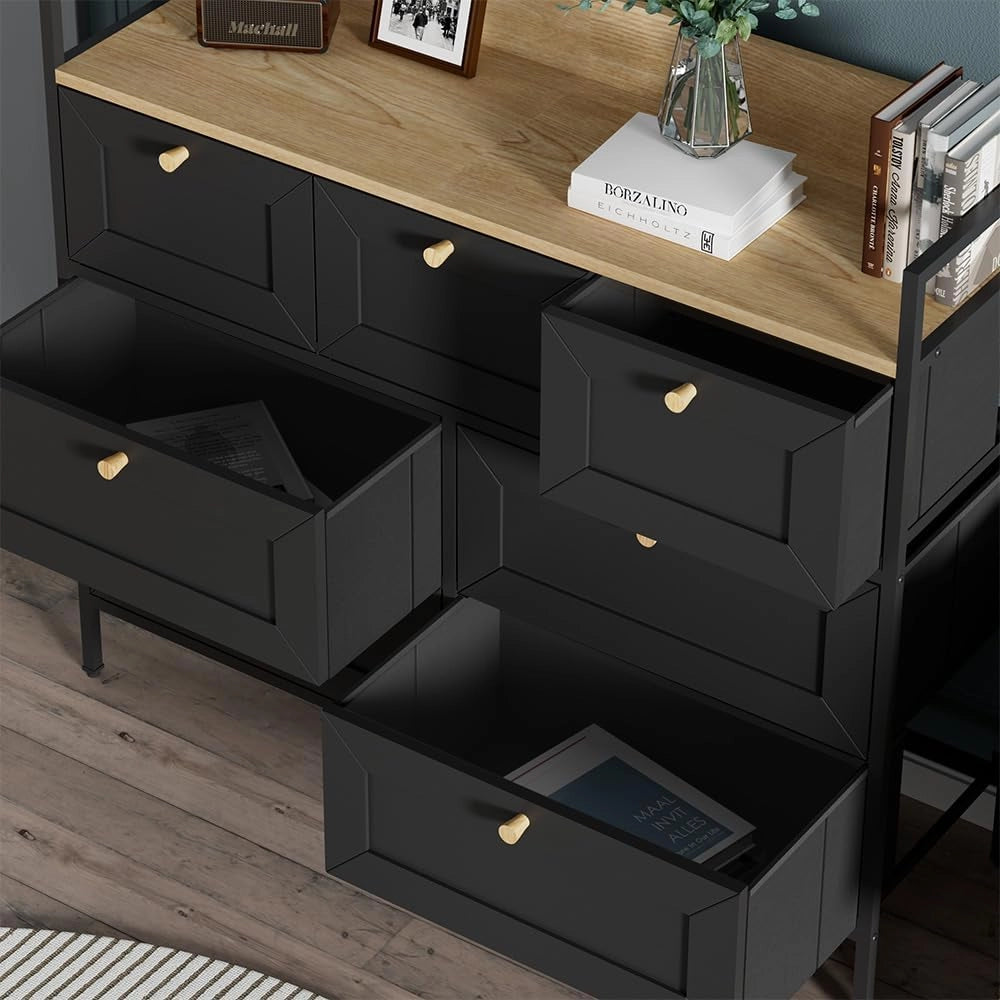 Cassettiera Belaro, Nero, 98 x 85 cm con 7 cassetti, per riporre abiti e oggetti di uso quotidiano