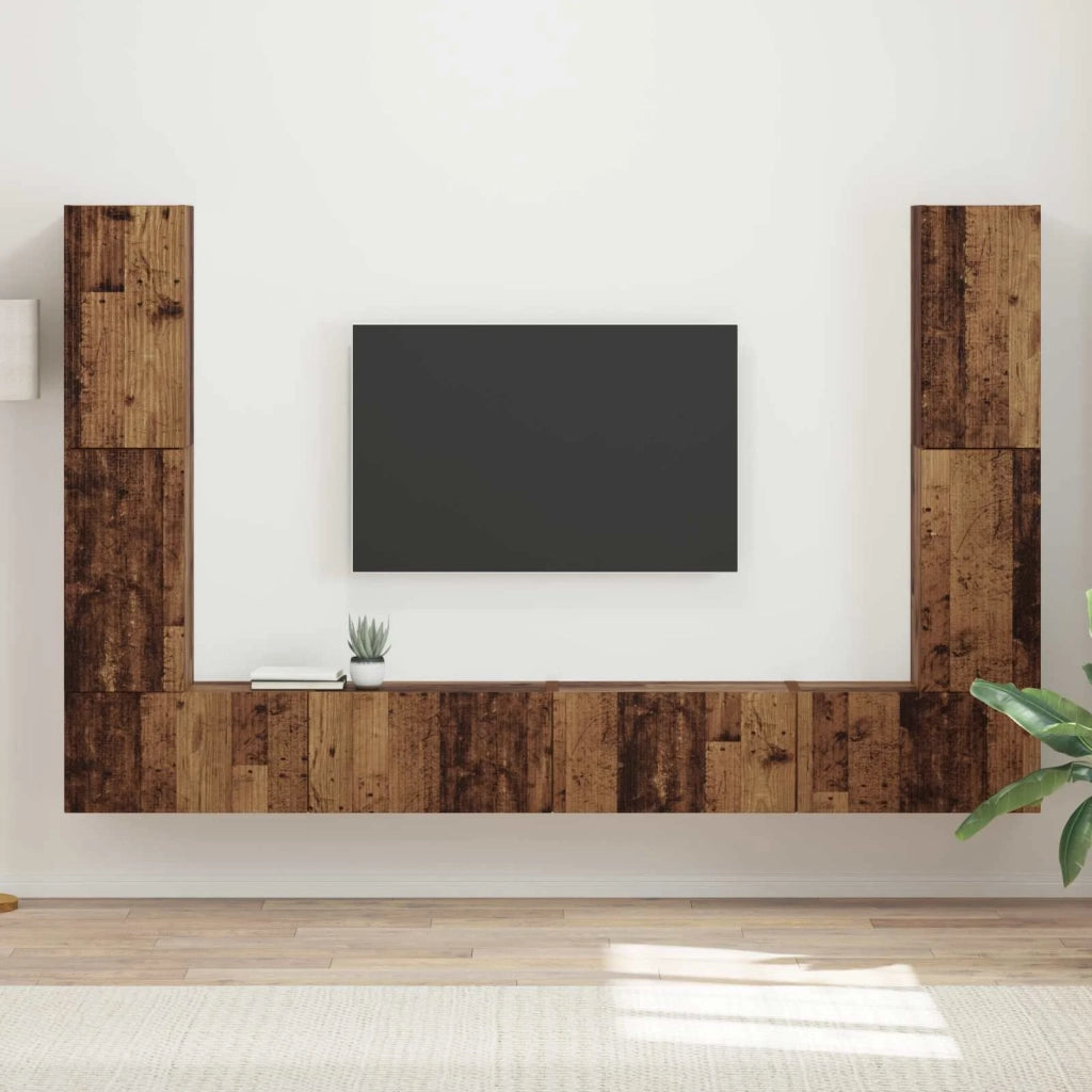 Set mobile TV 8 pz-Credenza per TV Legno vecchio Legno multistrato