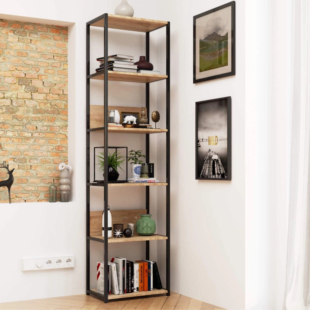 Scaffale stile industriale con ripiani in legno 50 cm Nera, Quercia Sonoma 50x32x192 cm