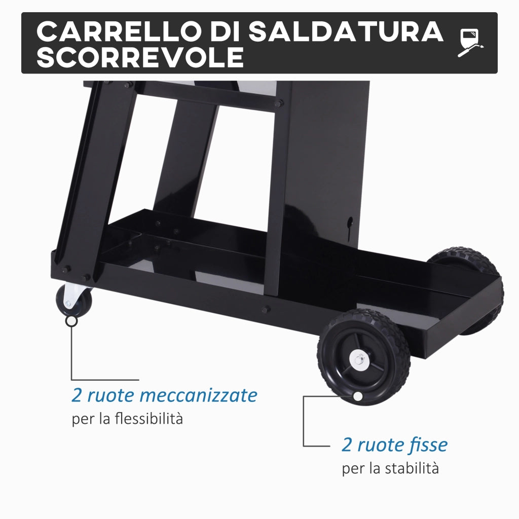 Carrello Porta Utensili a 3 Ripiani con 2 Catene di Sicurezza. in Acciaio. 71x39x70 cm. Nero