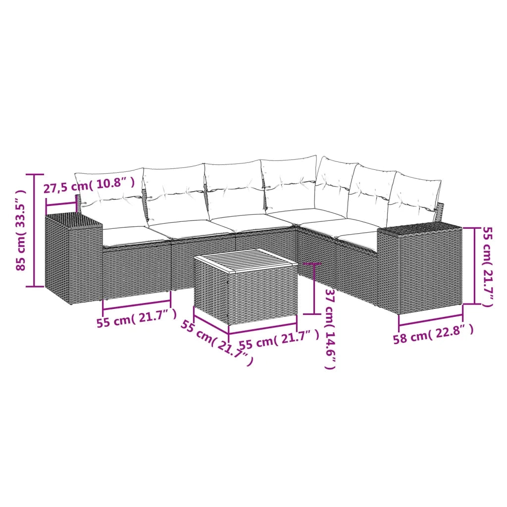 Set Divani da Giardino 7 pz con Cuscini Beige in Polyrattan 3225464