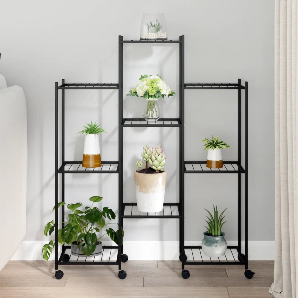 Portafiori | Sostegno per piante con Ruote 83x25x103,5 cm Ferro Nero