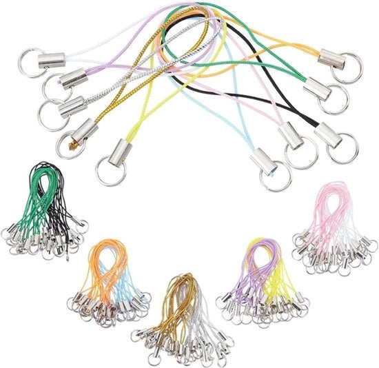 Set di lanyard per cellulare DIY - Kit da 100 pezzi - Polyester - Chiavi - Anelli di allacciatura - 10 colori.