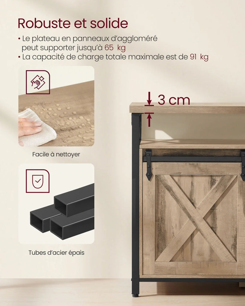 Mobile porta TV per TV fino a 65 pollici con ripiani regolabili ante in stile rustico fienile struttura in metallo marrone e nero rustico 12_0006575