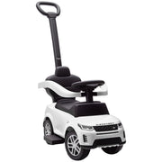 Macchina Cavalcabile Land Rover ¨C Xylo ¨C con Maniglia e Barriera, PP e Acciaio, Bianco