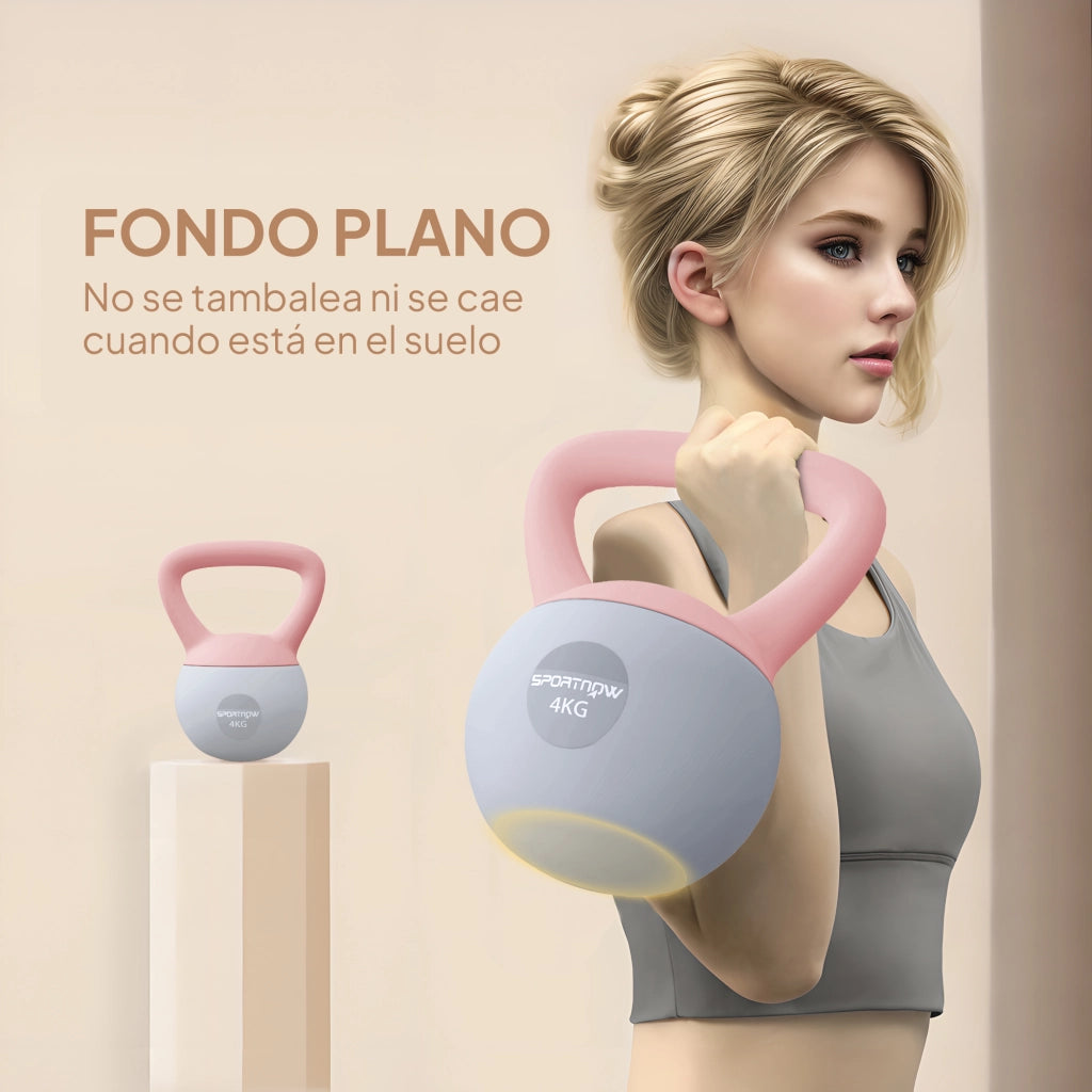 Kettlebell 4 kg ¨C Xylo ¨C Riempimento Sabbia Metallica Impugnatura Antiscivolo Rosa Grigio