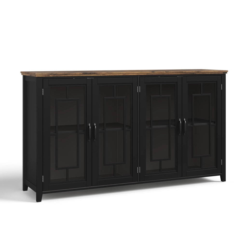 Sideboard da cucina 160 cm con ante in vetro, ampio spazio contenitivo e dispositivo antiribaltamento, nero