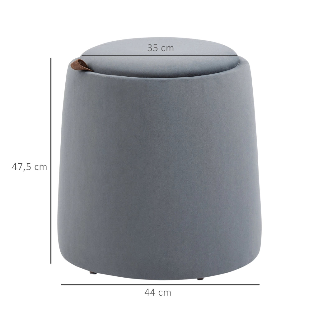Pouf contenitore rotondo 44 cm grigio, seduta aggiuntiva senza montaggio