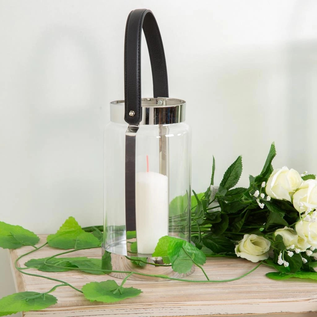 Lanterna in acciaio inox e vetro argento 12,5x12,5x23h