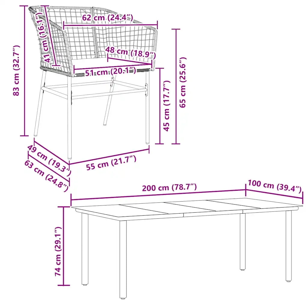 Set da Pranzo da Giardino 9 pz con Cuscini Polyrattan Vetro 3334603