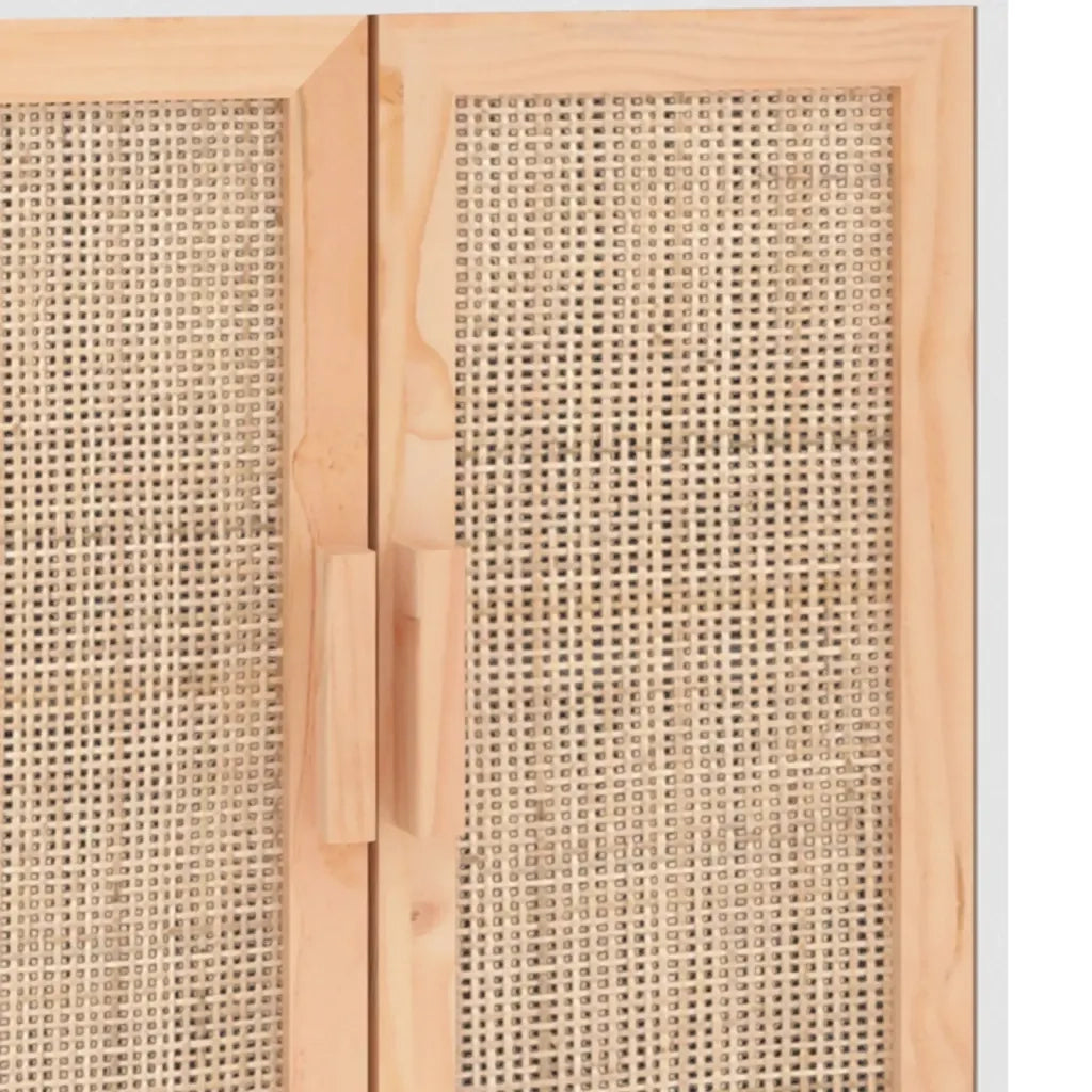 Credenza | Madia | Buffet da pranzo | Armadio da pranzo Bianca 60x30x70 cm Legno Massello Pino Rattan Naturale