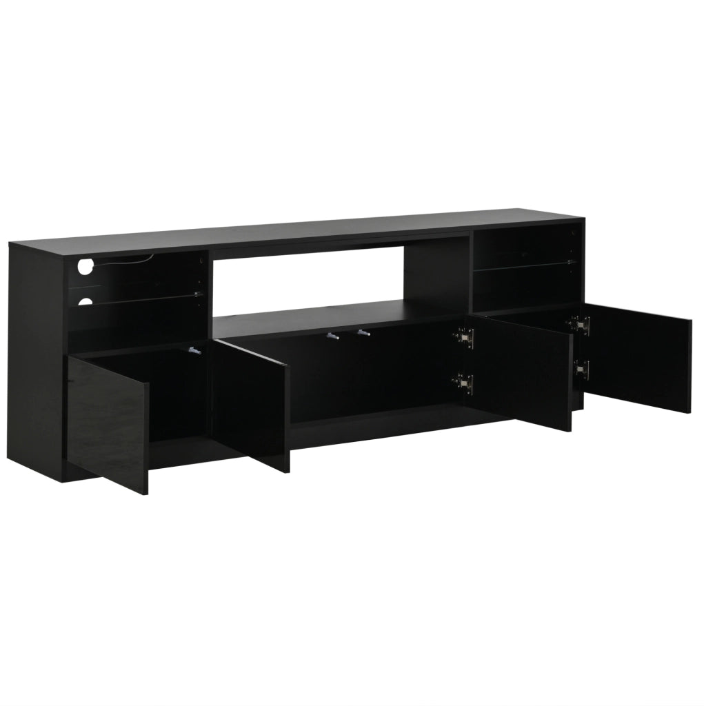 Mobile TV 180x35x60 cm con illuminazione LED; 4 ante e 8 vani; pannello truciolare nero