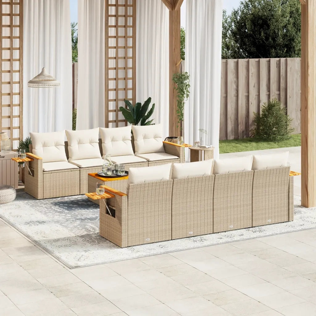 Set Divano da Giardino 9 pz con Cuscini Beige in Polyrattan 3259062