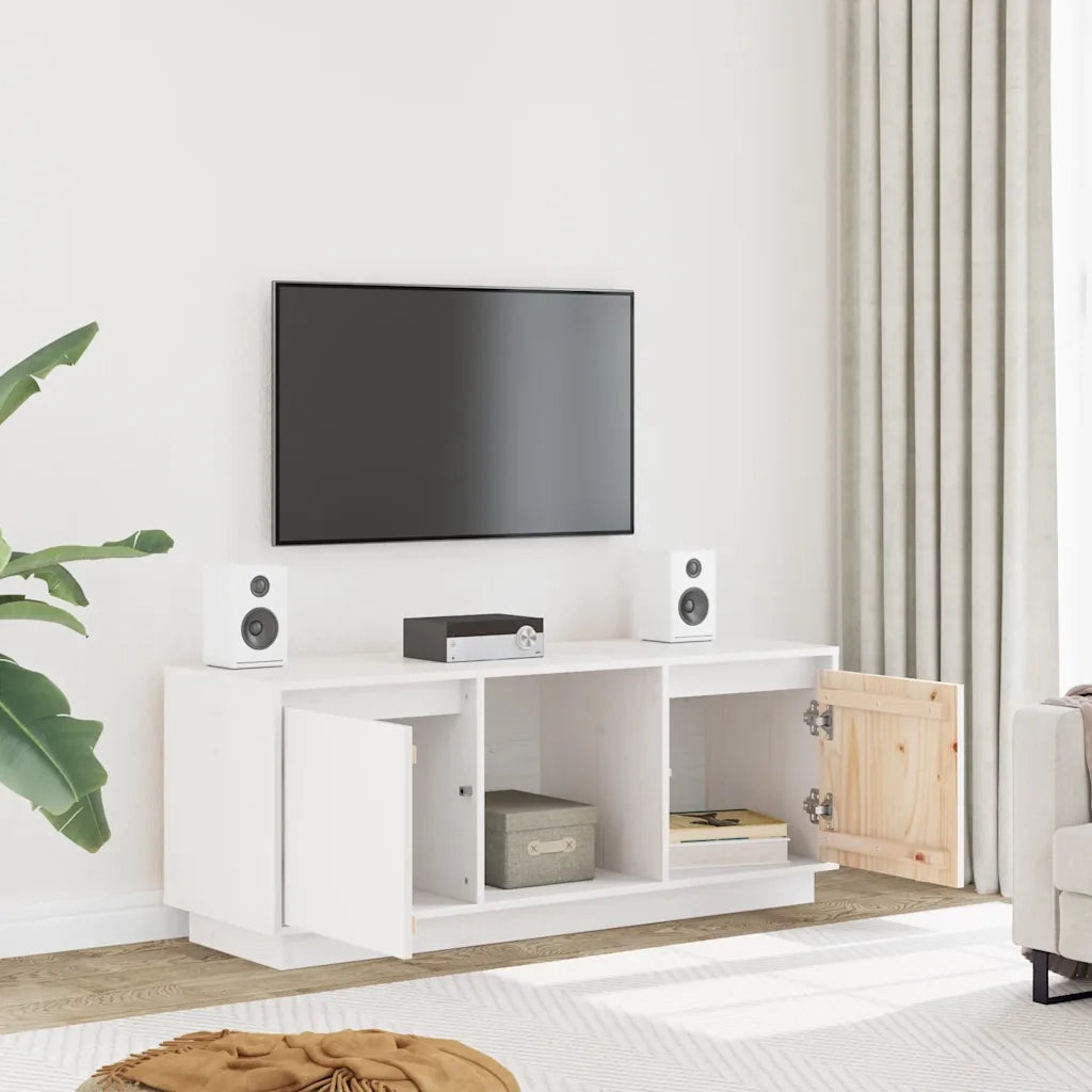 Mobile Porta TV-Credenza TV Bianco 110,5x35x44 cm in Legno Massello di Pino