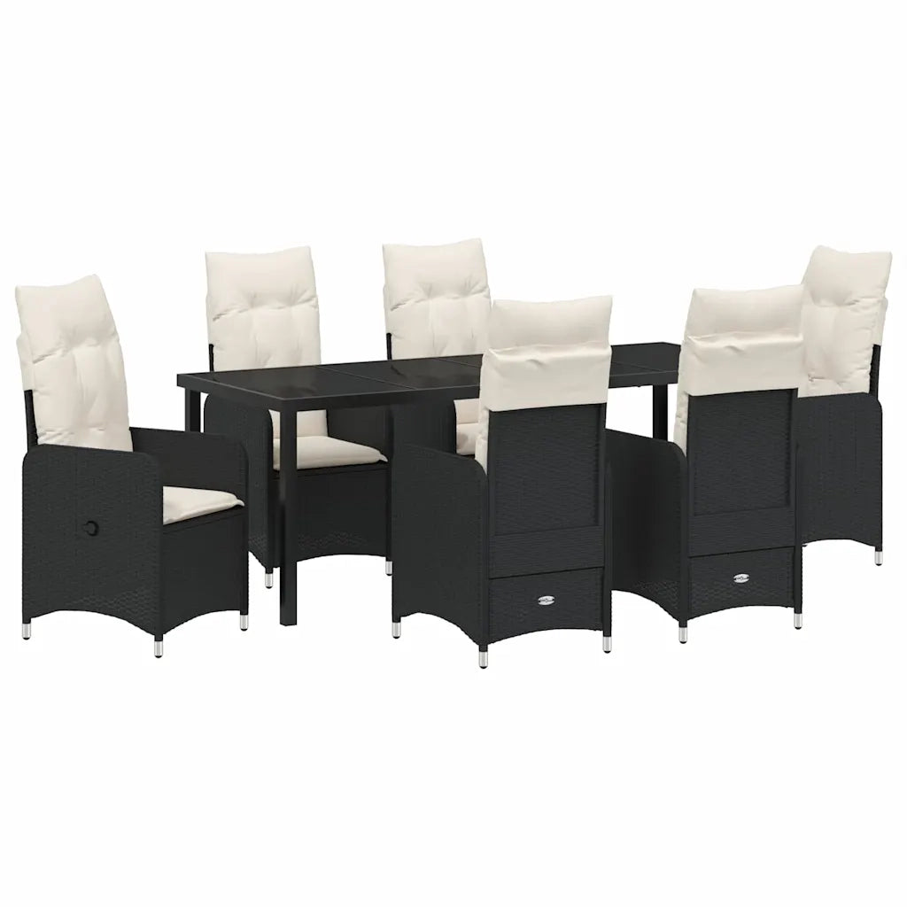 Set da Pranzo per Giardino con cuscino 7 pcs Nero polyrattan 3379637