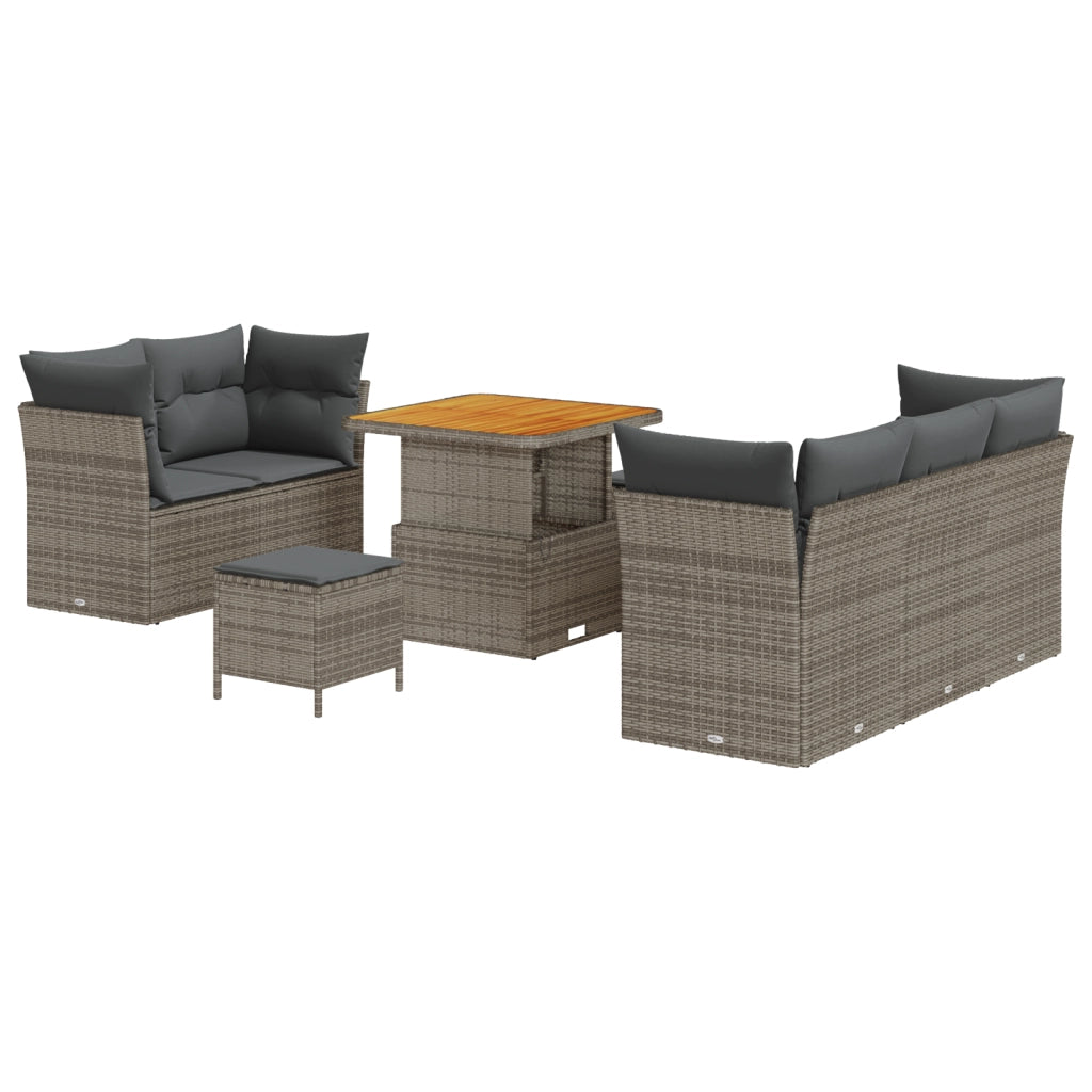 Set Divano da Giardino 8 Pezzi con Cuscini Grigio in Rattan Poly Acacia