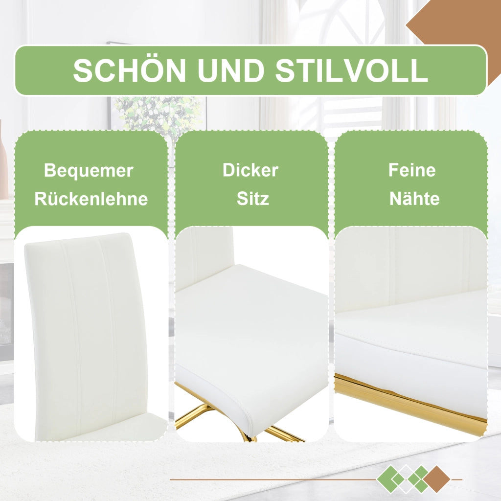 Sedia da Pranzo in Ecopelle ¨C MINIMAL ¨C Bianca, Struttura Metallo Oro