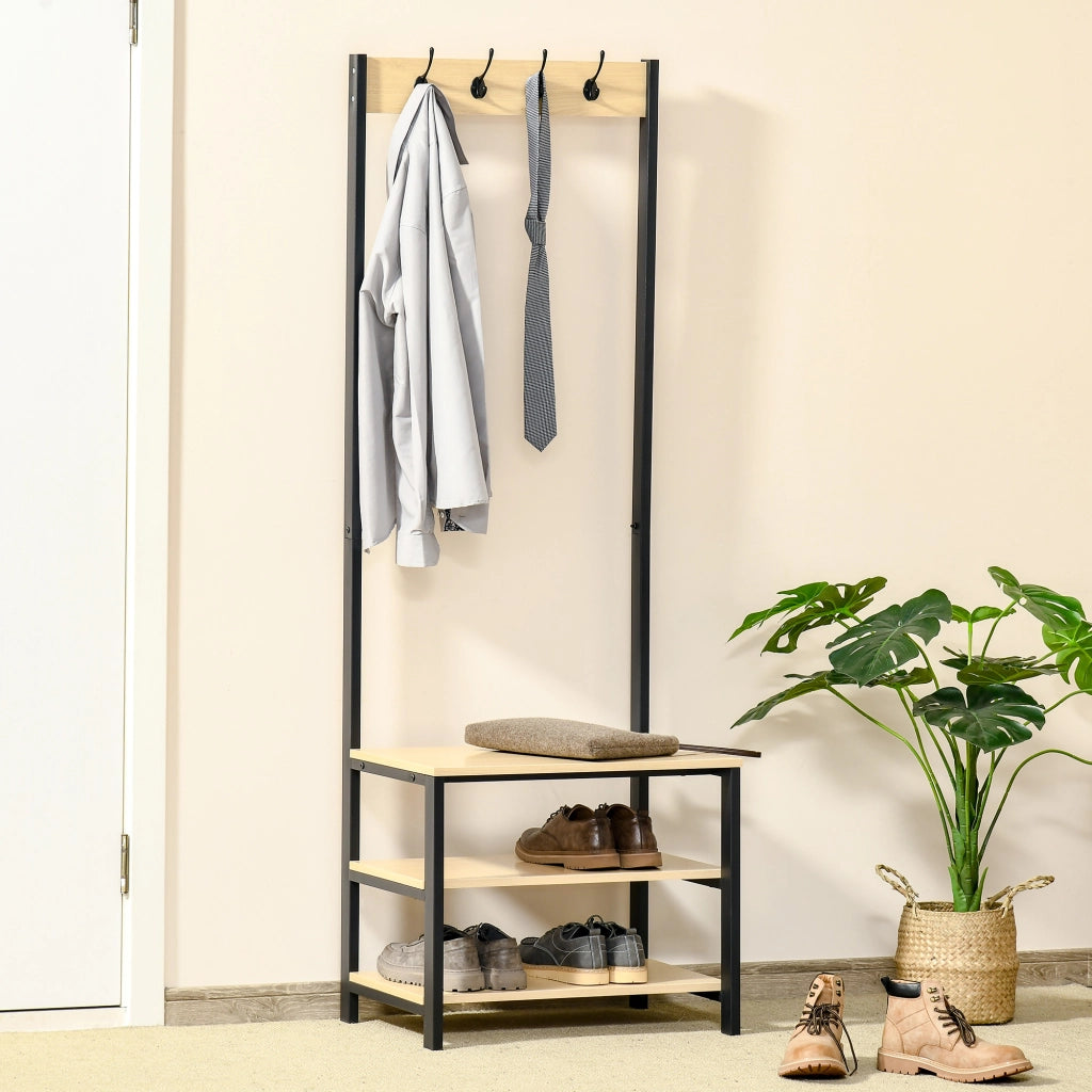 Appendiabiti con scaffale e ganci ¨C zephmum ¨C nero e naturale 60x40x175 cm